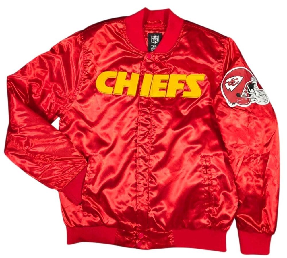Kansas City Chiefs Satin Jacket NFL Team Apparel Licensed Bomber Red Zip Medium